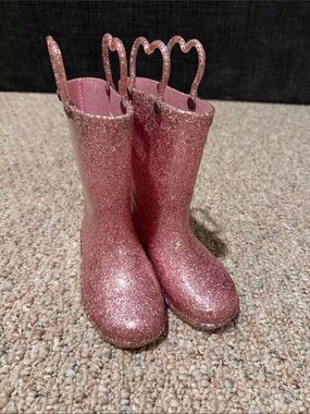 Western Chief Kids Glitter Pink Rain Boots with Heart Handles
